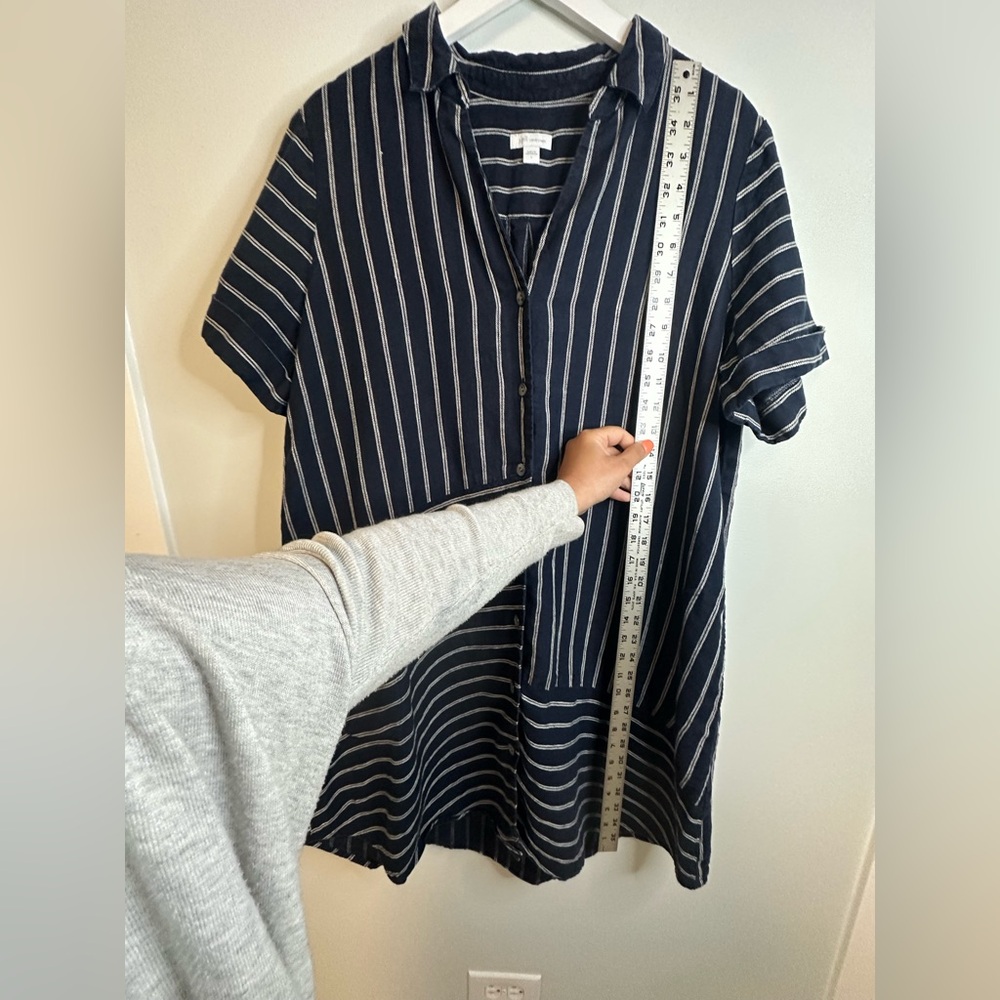 J. Jill Love Linen Navy and White Button Up Linen Relaxed lLinen Dress Sz Large - Picture 14 of 17